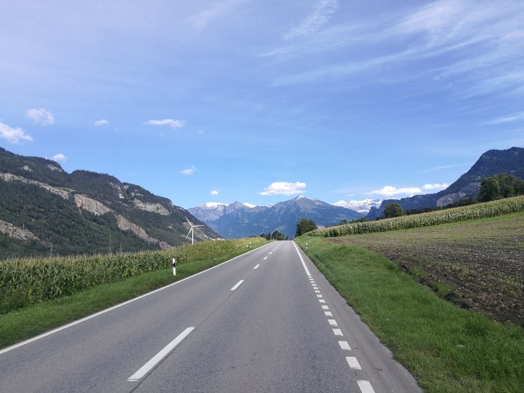 Riding towards the mountains in Switzerland